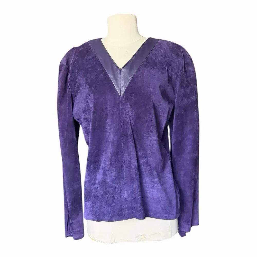 Vintage Liz Roberts Robert Elliott Purple Suede Two Piece Skirt Set Medium - Picture 5 of 16